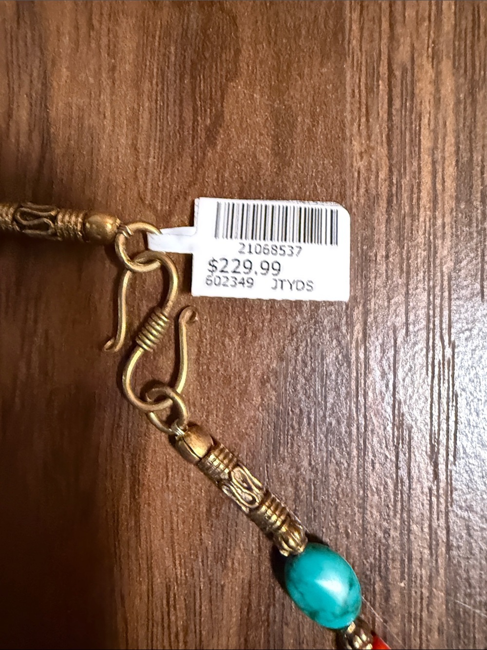 Handcrafted Turquoise & Coral Beaded Statement Necklace - Boho Gold Pendant - Picture 3 of 3
